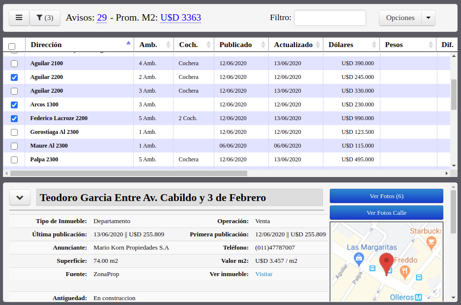 SIPC. Sistema para Inmobiliarias - Listado de propiedades